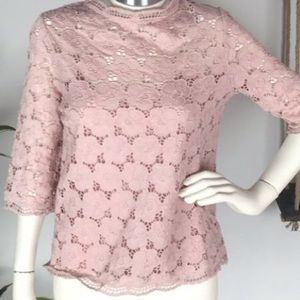 J crew collection lace mock neck top